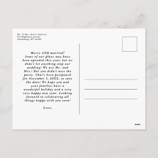 Vakantie huwelijksaankondiging briefkaart (Achterkant)