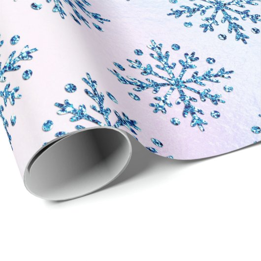 Vakantie - Ice Blue Snowflakes Iridescent Faux Foi Cadeaupapier (Rol Hoek)