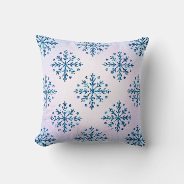 Vakantie - Ice Blue Snowflakes Iridescent Faux Foi Kussen (Voorkant)