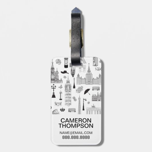 Vakantie in Europa Patroon Bagagelabel (Achterkant verticaal)