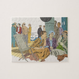Vakantie in oude stijl, passagiers cruiseschip op legpuzzel
