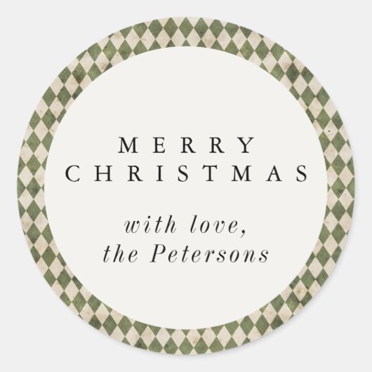 Vakantie in Rustic Green Argyle Ronde Sticker (Voorkant)