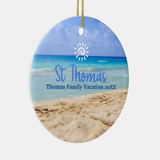 Vakantie in St Thomas Beach Familiereis Keramisch Ornament (Rechts)