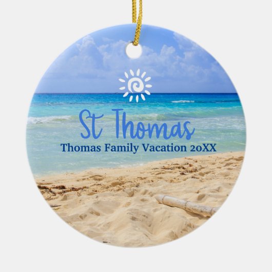 Vakantie in St Thomas Beach Familiereis Keramisch Ornament (Voorkant)