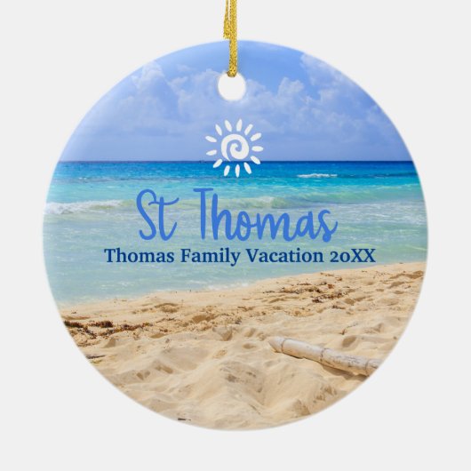 Vakantie in St Thomas Beach Familiereis Keramisch Ornament (Achterkant)