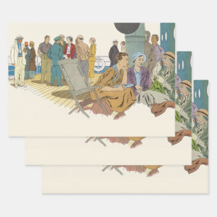 Vakantie in stijl, passagiers cruiseschip op het d inpakpapier vel