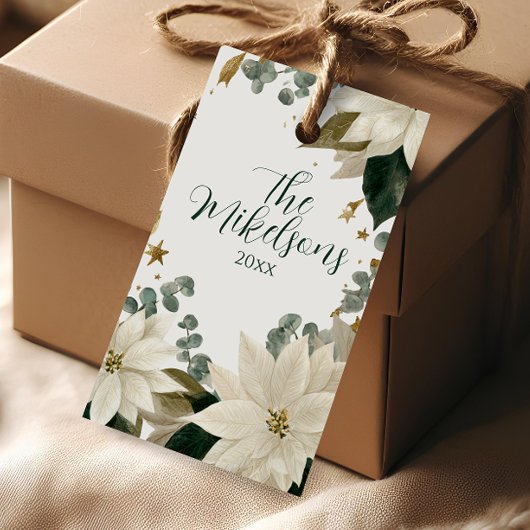 Vakantie in White Poinsettia Cadeaulabel