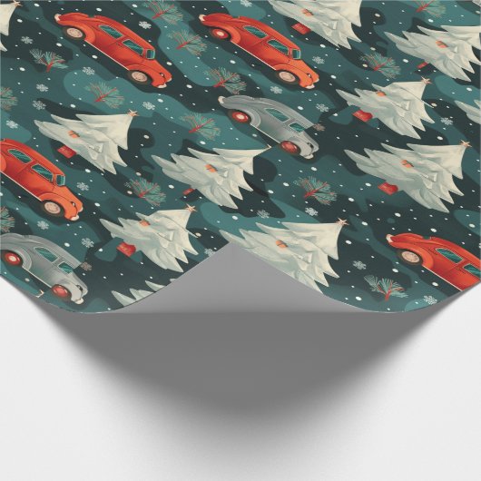Vakantie inpakpapier met auto's en bomen (Hoek)