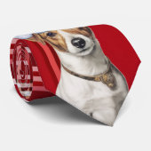 Vakantie Jack Russell Terrier Red Plaid Kerstmis Stropdas (Opgerold)