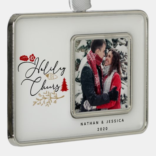 Vakantie juicht Red Holly foto ingelijst Ornament (Rechts)