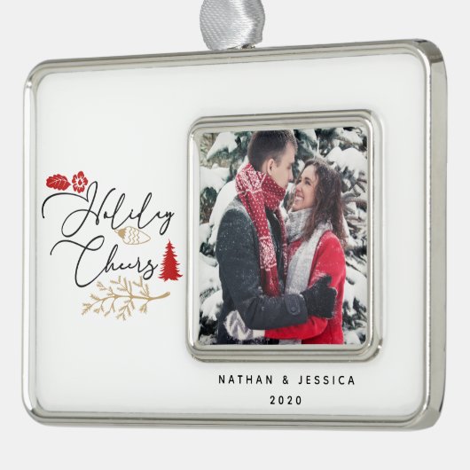 Vakantie juicht Red Holly foto ingelijst Ornament (Links)