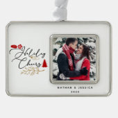 Vakantie juicht Red Holly foto ingelijst Ornament (Voorkant)