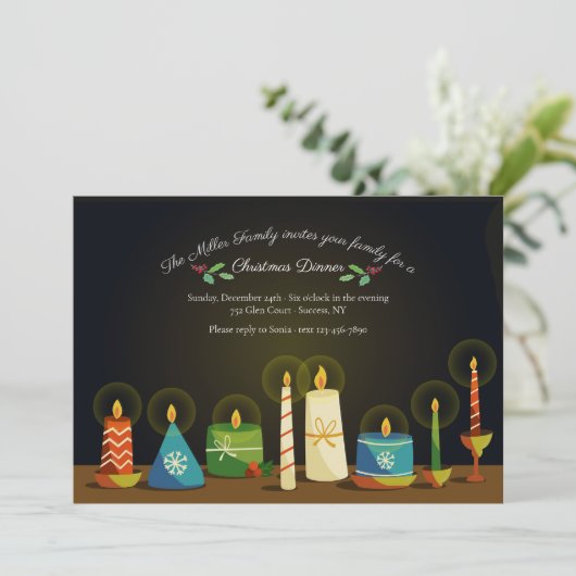 Vakantie kaarsen uitnodiging (Staand voorkant)