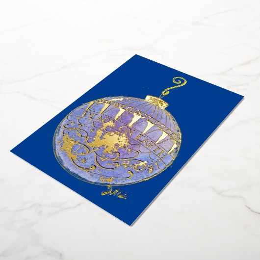 Vakantie Kaart - Blue and Gold Tree Ornament (Gedraaid)