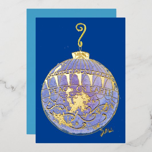 Vakantie Kaart - Blue and Gold Tree Ornament (Voorkant / Achterkant)