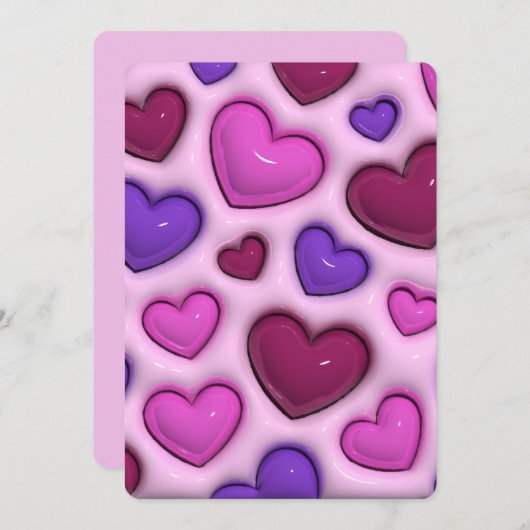 Vakantie Kaart met 3D glanzende harten (Voorkant / Achterkant)