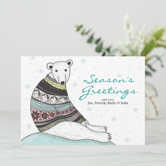 Vakantie Kaart met Schattigee Polar Beer (Staand voorkant)