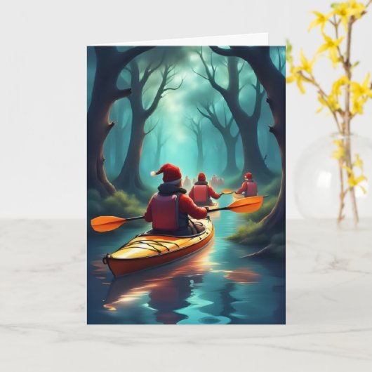 Vakantie Kajak Crew – Christmas Adventure Kaart (Gele Bloem)