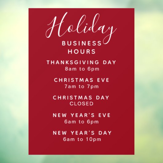 Vakantie kantooruren rood, wit  raamsticker (Vel 3)