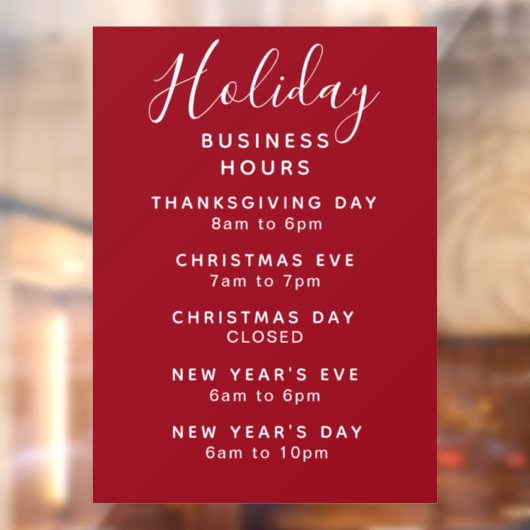 Vakantie kantooruren rood, wit  raamsticker (Vel 2)