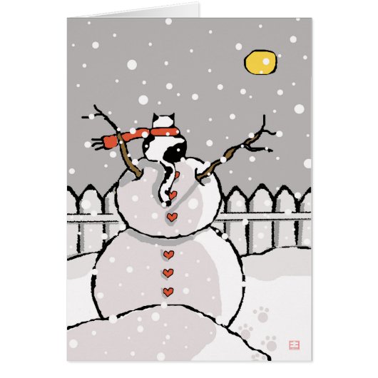 Vakantie kat zitten op sneeuwpop nacht (Voorkant)