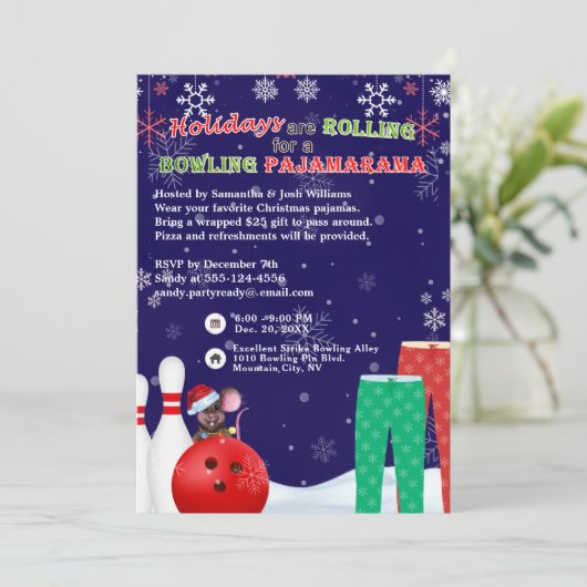 Vakantie Kerst Bowling Panama Pizza Party Blauw Kaart (Staand voorkant)