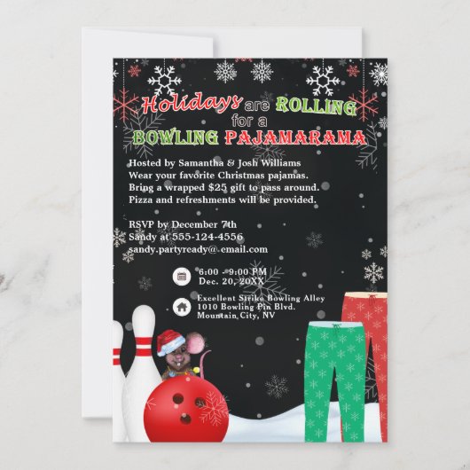 Vakantie Kerst Bowling Panama Pizza Party Zwart Kaart (Voorkant)