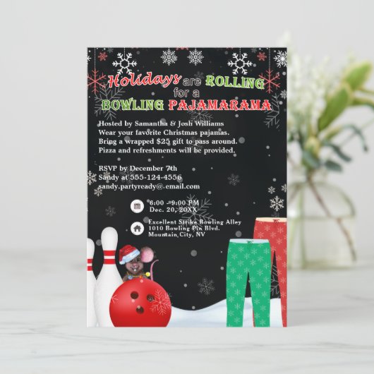 Vakantie Kerst Bowling Panama Pizza Party Zwart Kaart (Staand voorkant)