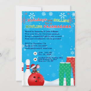 Vakantie Kerst Bowling PJs Pizza Party Sky Blue Kaart
