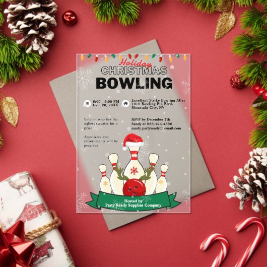 Vakantie Kerst Bowling Sneeuwfeest Acryl Uitnodigingen (Insity (Feestdagen))