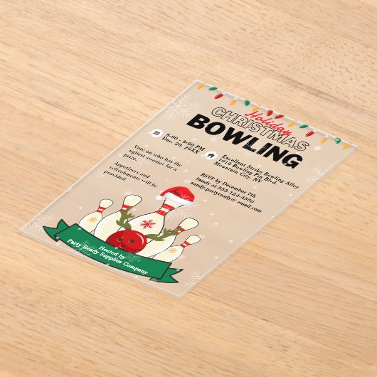 Vakantie Kerst Bowling Sneeuwfeest Acryl Uitnodigingen (Laagn)
