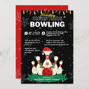 Vakantie Kerst Bowling Zwart & Rood Sneeuwfeest Kaart