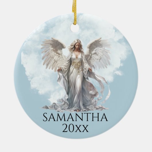 Vakantie Kerst Engel Monogram Keramisch Ornament (Achterkant)