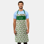 Vakantie Kerst Holly bessen monogram naam Schort (Gedragen)