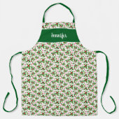 Vakantie Kerst Holly bessen monogram naam Schort (Voorkant)
