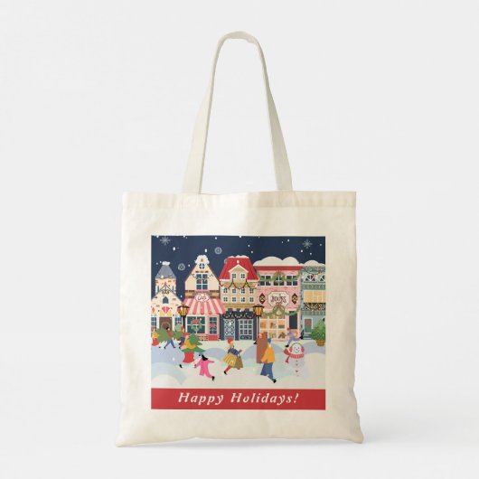 Vakantie Kerst Stad Whimsy Personaliseren Tote Bag (Achterkant)