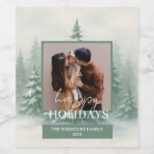 Vakantie Kerst Waterverf met sneeuw bedekt Custom Wijn Etiket (Enkel label)