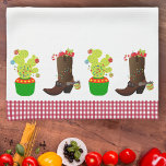 Vakantie Kerst Western Cowboy Cactus Zuidwest Theedoek<br><div class="desc">Dit ontwerp werd gecreeerd door digitale kunst. Het kan worden gepersonaliseerd door de aanpassingsknoop te klikken en de kleur te veranderen, een naam, initialen of uw favoriete woorden toe te voegen. Neem contact met me op colorflowcreations@gmail.com als je dit ontwerp op een ander product wilt gebruiken. Koop mijn oorspronkelijke abstracte...</div>