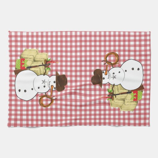 Vakantie Kerst Westerne Cowboy Snowman Theedoek (Horizontaal)