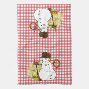 Vakantie Kerst Westerne Cowboy Snowman Theedoek