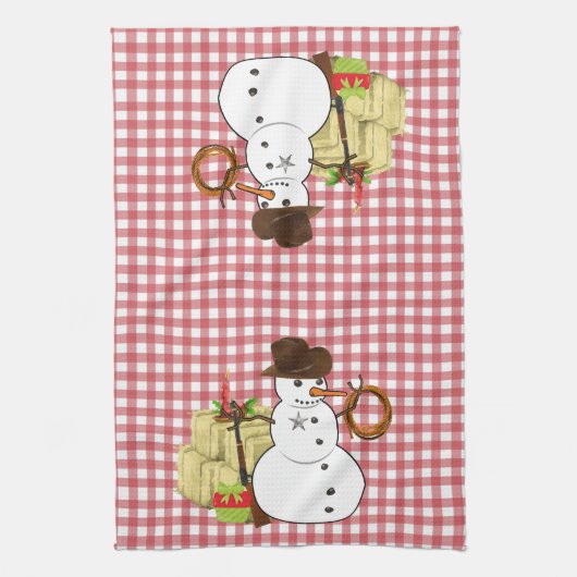 Vakantie Kerst Westerne Cowboy Snowman Theedoek (Verticaal)