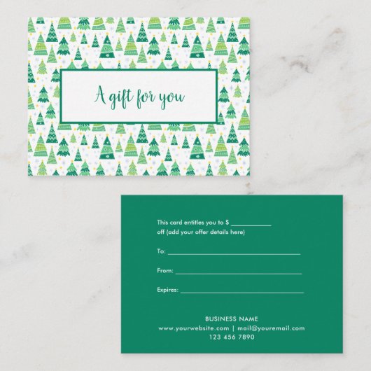 Vakantie kerstbomen met cadeaubon kortingskaartje (Voorkant / Achterkant)
