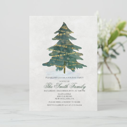 Vakantie Kerstboom Glitter uitnodiging (Staand voorkant)