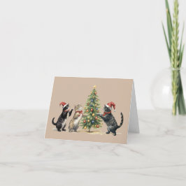 Vakantie kerstboom katten gevouwen kaart