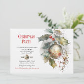 Vakantie Kerstfeest Holly Ornament Red Gold Kaart (Staand voorkant)