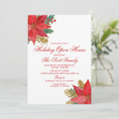 Vakantie Kerstfeest Poinsettia Uitnodiging (Staand voorkant)