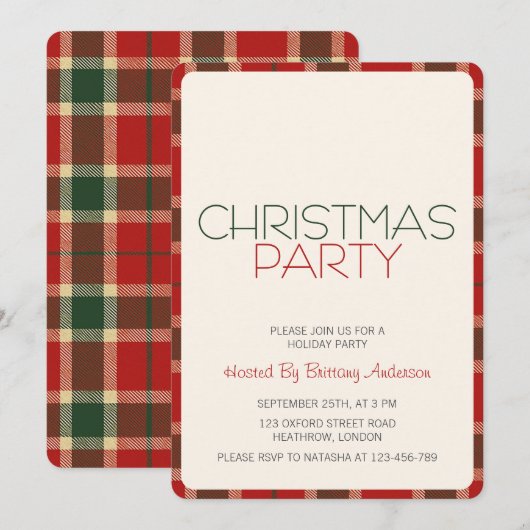 Vakantie Kerstfeest Uitnodiging Tartan Plaid (Voorkant / Achterkant)