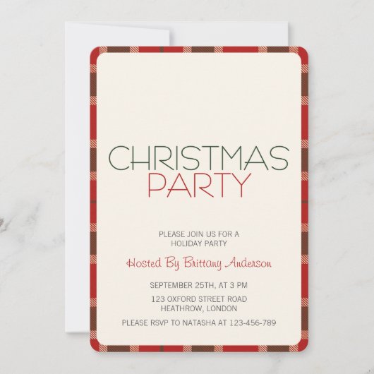 Vakantie Kerstfeest Uitnodiging Tartan Plaid (Voorkant)