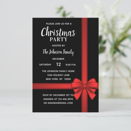 Vakantie KERSTFEEST Wit Rood Zwart Bow Kaart (Staand voorkant)