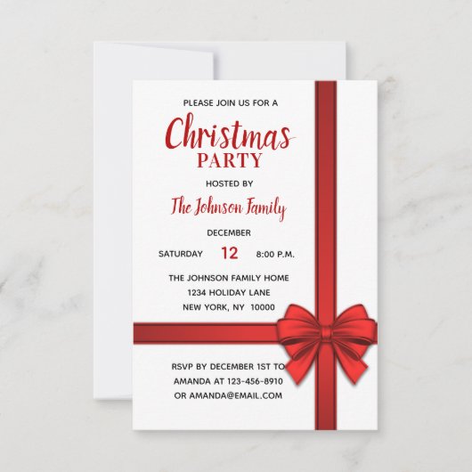 Vakantie KERSTFEEST Witte Rode Boog Gift Kaart (Voorkant)